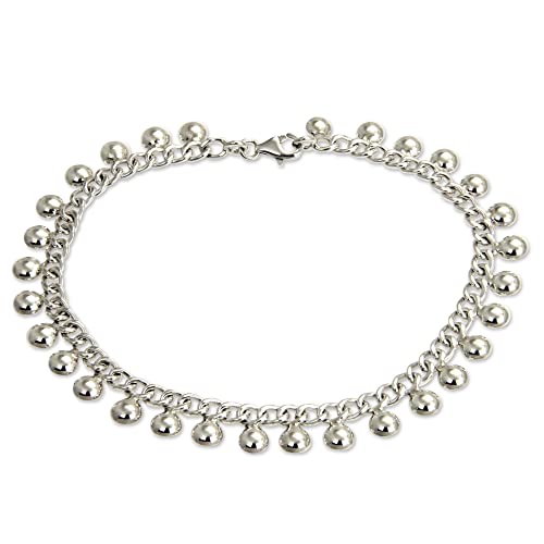 Artisan Handmade .925 Sterling Silver Anklet Chain Indonesia 'Palace Charms'
