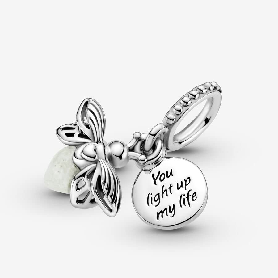 Glow-in-the-Dark Firefly Dangle Charm - Compatible Moments Bracelets - Gift for Women - Sterling Silver with Glow-in-the-Dark Glass - with Gift Box - Image 4